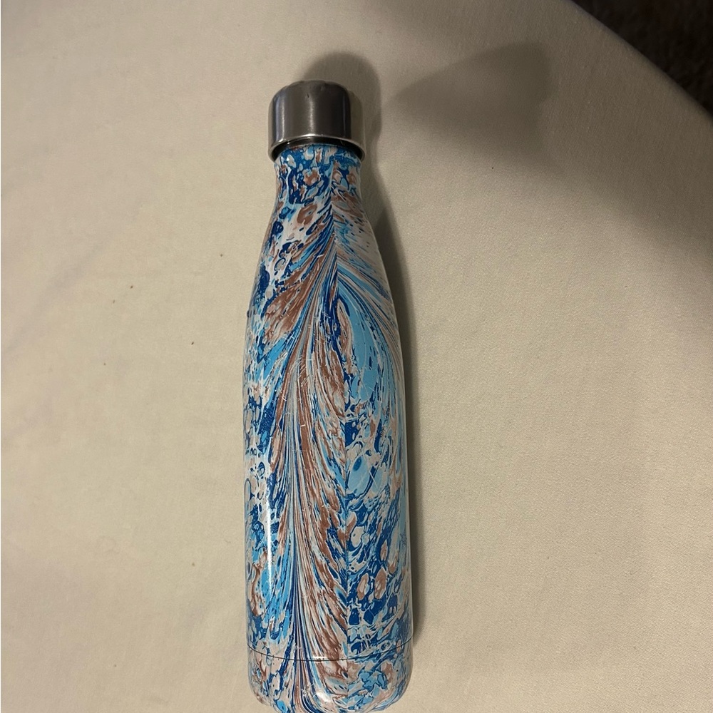 S’Well Original Elegant Blue and Brown Accent Water Bottle. Vaccum sealed